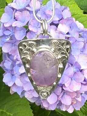 Sage Amethyst Gemstone Pendant In 925 Sterling Silver (2.2")